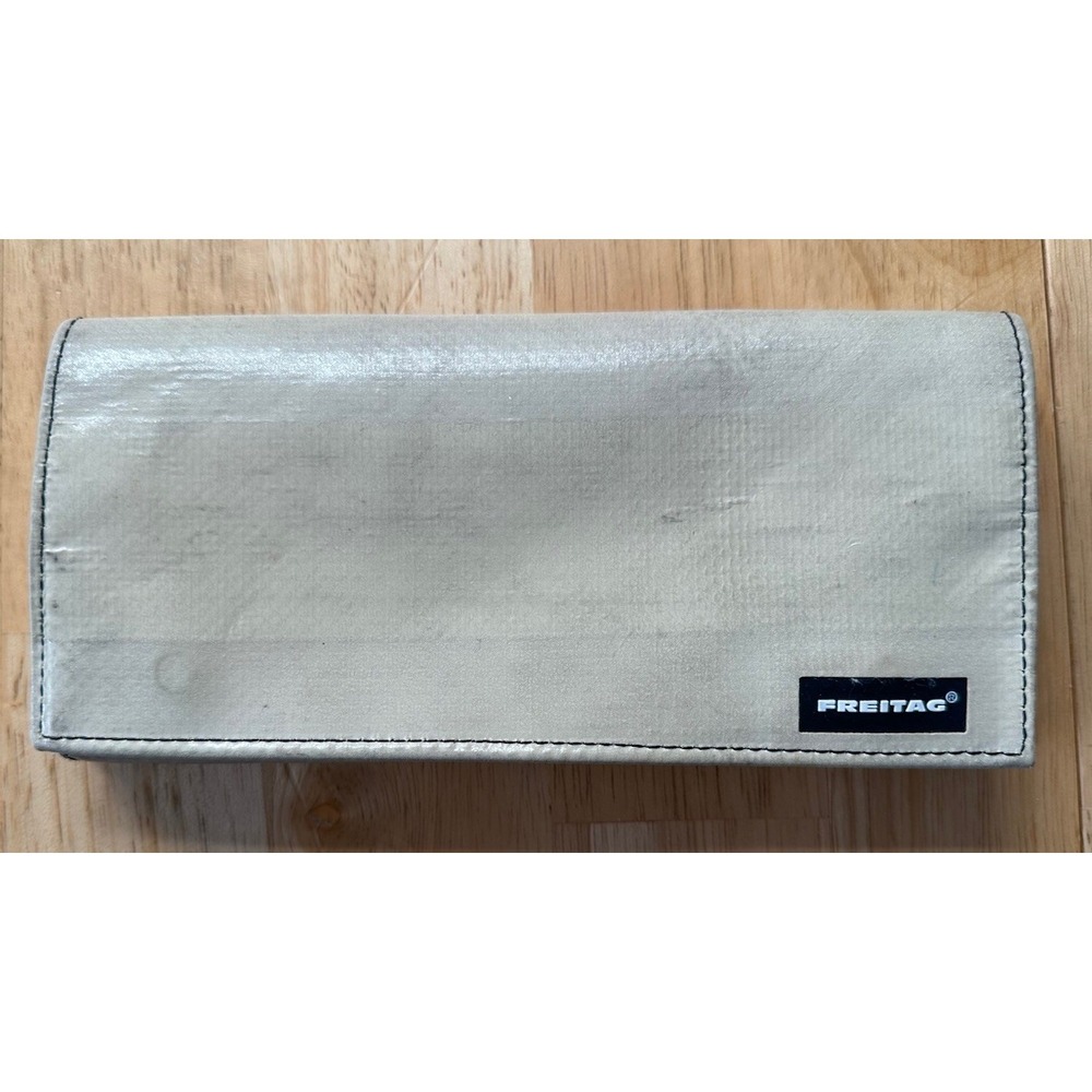 FREITAG Beige Long Wallet Leather 8 inch Blue Inside